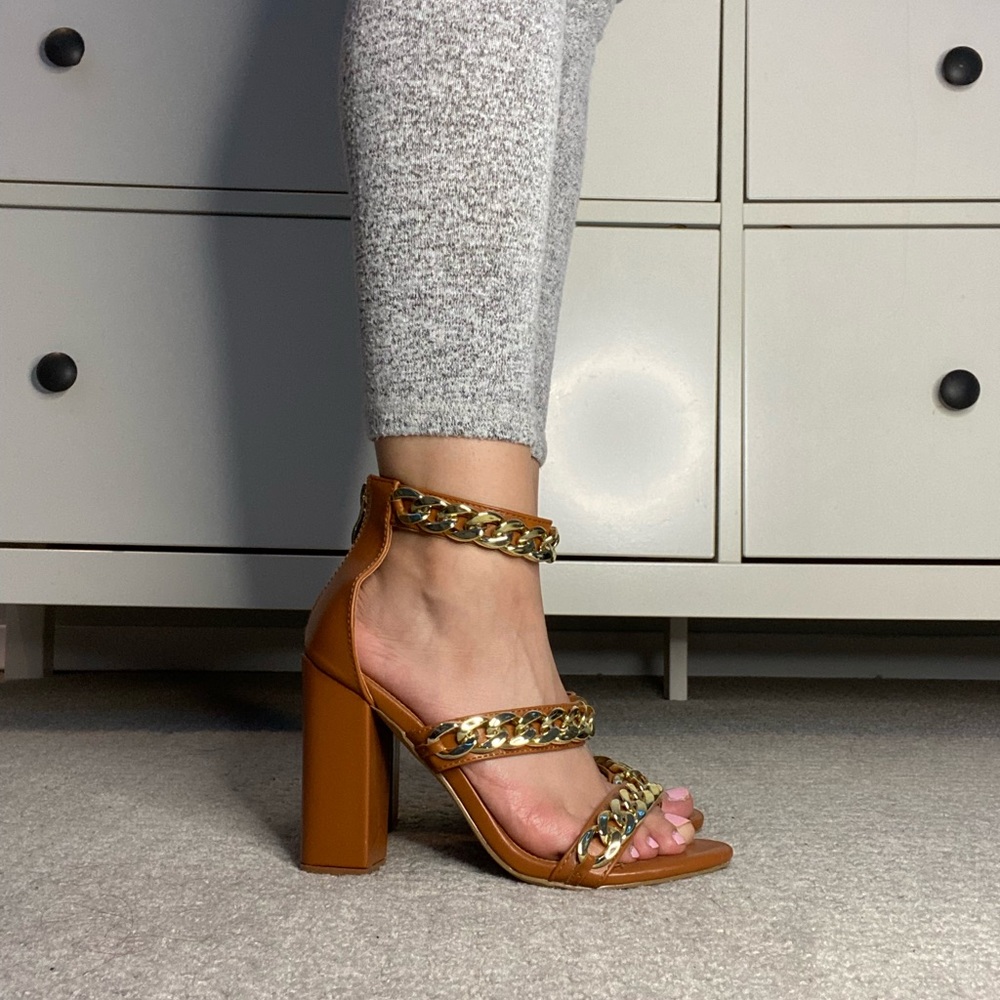 Lola Shoetique Brown Gold Chain Heels